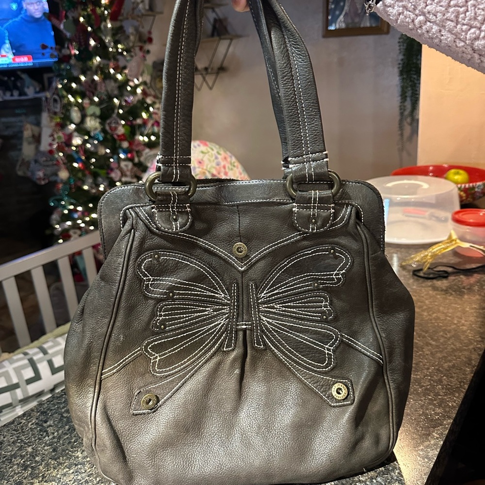 Brown Leather gap with butterfly design